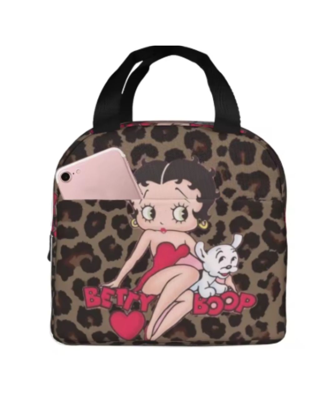Betty Boop Leopard Print Insulated Lunch Bag Tote Red Heart Cartoon Purse